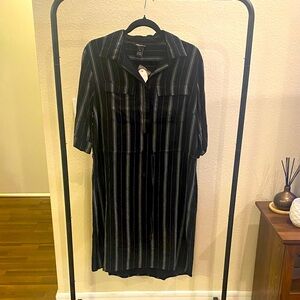 Black/Gray Striped Women's Collared Shirt Dress